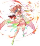  1girl alternate_costume bangs bare_shoulders book bridal_gauntlets cape celica_(fire_emblem) detached_collar dress earrings fire_emblem fire_emblem_echoes:_shadows_of_valentia fire_emblem_heroes flower frilled_skirt frills full_body gradient gradient_clothes hair_ornament hairband highres holding holding_book jewelry kaekae long_hair looking_away magic official_art open_book open_mouth pink_dress red_eyes redhead shiny shiny_hair shoes skirt sleeveless thigh-highs transparent_background zettai_ryouiki 