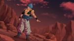  1boy 44vkck blue_eyes blue_hair blue_sash clenched_hand closed_mouth commentary_request dragon_ball dragon_ball_super dragon_ball_super_broly dutch_angle full_body gogeta highres korean_commentary male_focus metamoran_vest muscular muscular_male pants pectorals sash serious sky solo spiky_hair standing super_saiyan super_saiyan_blue white_pants 