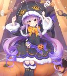  1girl blush elf halloween hat highres kyouka_(princess_connect!) long_hair looking_at_viewer pointy_ears princess_connect! shimon_(31426784) trick_or_treat twintails violet_eyes yellow_eyes 