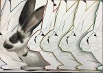  absurdres acrylic_paint_(medium) animal edamame_nippon highres no_humans original photo_(medium) rabbit rainbow_order realistic shiny simple_background style_request traditional_media white_background 