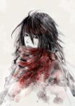  1boy black_hair cloak final_fantasy final_fantasy_vii headband highres kanoe_k long_hair looking_down messy_hair red_cloak red_eyes red_headband sulking vincent_valentine white_background 