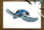  abe_yuichiro animal_focus colored_pencil_(medium) crystal highres no_humans original photo_(medium) sapphire_(gemstone) simple_background traditional_media turtle white_background 