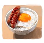 artist_name bowl food food_focus fried_egg no_humans original rice rinotuna sausage shadow sunny_side_up_egg 