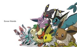  :d absurdres character_name closed_mouth commentary creature eevee espeon eye_contact flareon gen_1_pokemon gen_2_pokemon gen_4_pokemon gen_6_pokemon glaceon highres jolteon leafeon leg_up looking_at_another looking_at_viewer looking_back no_humans open_mouth paws pn_(ltpn_257) pokemon pokemon_(creature) smile sylveon toes umbreon vaporeon white_background 