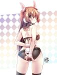  animal_ears bangs black_legwear black_panties bunny_tail cat_ears gloves looking_at_viewer orange_hair original panties sakurano_ru smile tail underwear yellow_eyes 