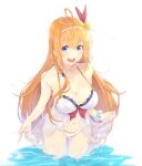  1girl blue_eyes blush breasts eyebrows_visible_through_hair highres large_breasts long_hair looking_at_viewer ocean orange_hair pecorine_(princess_connect!) princess_connect! shimon_(31426784) swimsuit white_swimsuit 