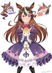  1girl animal_ears blush brown_hair eyebrows_visible_through_hair highres horse_ears horse_girl horse_tail long_hair looking_at_viewer luna_(shadowverse) seryu_oekaki smile symboli_rudolf_(umamusume) tail umamusume violet_eyes 