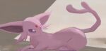  commentary espeon forked_tail from_side gen_2_pokemon highres looking_back lying no_humans on_stomach pn_(ltpn_257) pokemon pokemon_(creature) signature tail violet_eyes 