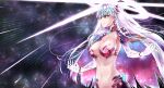  1girl absurdres breasts diehong earrings fate/grand_order fate_(series) flower hair_ribbon halo highres huge_filesize jewelry kama_(fate) large_breasts long_hair looking_afar lotus petals revealing_clothes ribbon space very_long_hair 