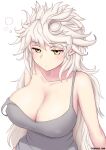  1girl alternate_costume breasts collarbone cypress grey_tank_top hair_down highres kantai_collection large_breasts large_pectorals long_hair pectorals solo strap_slip tank_top unryuu_(kancolle) very_long_hair wavy_hair white_hair yellow_eyes 
