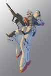  absurdres blue_eyes clenched_hand floating gradient gradient_background gun gundam highres holding holding_gun holding_weapon mecha mobile_suit no_humans science_fiction solo takahashi_masaki v-fin v_gundam victory_gundam weapon 