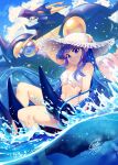  1girl bikini blue_eyes blue_hair ceres_(rayearth) gina_chacon hat highres long_hair magic_knight_rayearth mashin mecha ryuuzaki_umi straw_hat swimsuit white_bikini 