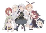  6+girls ak-alfa_(girls_frontline) bangs black_legwear blonde_hair blush evo_3_(girls_frontline) eyebrows_visible_through_hair famas_(girls_frontline) flower girls_frontline hair_between_eyes hair_flower hair_ornament hairband hexagram highres kilabo long_hair looking_at_viewer multiple_girls silver_hair star_of_david t-5000_(girls_frontline) tmp_(girls_frontline) x95_(girls_frontline) yellow_eyes 