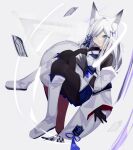  1girl absurdres animal_ears azur_lane black_legwear blue_eyes commentary fox_ears fox_tail hair_ornament highres jacket kasumi_(azur_lane) long_hair looking_at_viewer open_mouth retrofit_(azur_lane) silver_hair simple_background solo tail user_mvah2243 white_background 