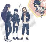  5boys alternate_costume animal_ears baseball_bat black_footwear black_hair black_jacket black_pants brown_hair cat_boy cat_ears fengxi_(the_legend_of_luoxiaohei) green_eyes hood hooded_jacket jacket long_hair luoxiaohei luozhu_(the_legend_of_luoxiaohei) multiple_boys multiple_persona older pants pointy_ears shirt shoes sunglasses the_legend_of_luo_xiaohei triple_bambi white_footwear white_hair white_shirt xuhuai_(the_legend_of_luoxiaohei) 