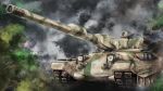  caterpillar_tracks commentary_request day ground_vehicle highres military military_vehicle motor_vehicle no_humans rinoceronte smoke tank tree world_of_tanks yoyokkun 