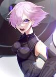  1girl absurdres armor fate/grand_order fate_(series) gtdu2548 hair_over_one_eye highres mash_kyrielight pink_hair shield sleeveless violet_eyes white_background 