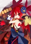  1girl absurdres alternate_costume demon_girl demon_tail demon_wings disgaea etna from_behind highres japanese_clothes looking_at_viewer makai_senki_disgaea miyakawa106 pointy_ears red_eyes redhead short_hair slit_pupils solo tail twintails wings 