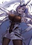  1girl azur_lane blue_eyes blue_hair bodystocking breasts coat coat_on_shoulders gloves headgear high_collar large_breasts long_hair looking_at_viewer moji_(mojimozis) new_jersey_(azur_lane) open_clothes open_coat open_mouth outstretched_arm solo very_long_hair white_coat white_gloves 