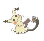  alcohol black_eyes blush claws commentary_request cup drunk full_body gen_7_pokemon glass highres holding holding_cup ice ice_cube kotobukkii_(yt_lvlv) liquid mimikyu no_humans pokemon pokemon_(creature) simple_background solo white_background 