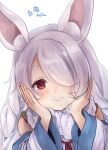  1girl animal_ears artist_request azur_lane blush hair_over_one_eye hands_on_own_cheeks hands_on_own_face highres long_hair looking_at_viewer rabbit_ears red_eyes shirayuki_(azur_lane) smile solo 