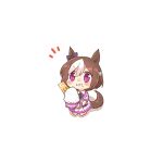  1girl :i animal_ears black_vest blush bowl brown_hair chibi closed_mouth collared_shirt food food_on_face holding holding_bowl horse_ears horse_girl horse_tail jacket multicolored_hair neck_ribbon notice_lines pleated_skirt purple_ribbon rebecca_(keinelove) ribbon rice rice_bowl rice_on_face seiza shadow shirt sitting skirt solo special_week_(umamusume) tail two-tone_hair umamusume vest violet_eyes wavy_mouth white_background white_hair white_jacket white_shirt white_skirt 