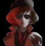  1girl absurdres akiyama_yukari amputee artist_request coat formal girls_und_panzer glasses highres kazuhira_miller metal_gear_(series) metal_gear_solid metal_gear_solid_v necktie short_hair simple_background solo suit tagme 