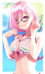  1girl blush fate/grand_order fate_(series) glasses highres mash_kyrielight pink_hair short_hair swimsuit swimsuit_of_perpetual_summer_ver.02 violet_eyes yura_458 