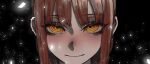  1girl black_background blush brown_hair buttoniris chainsaw_man close-up closed_mouth highres looking_at_viewer makima_(chainsaw_man) portrait ringed_eyes smile solo yellow_eyes 