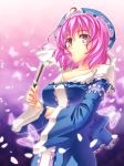  fan hat highres japanese_clothes pink_hair red_eyes saigyouji_yuyuko short_hair takana_shia takanashi-a touhou 