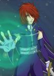 fingerless_gloves kratos_aurion magic male red_eyes redhead short_hair solo sword tales_of_symphonia 