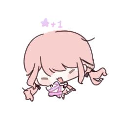  =_= bare_shoulders black_bow black_ribbon blush_stickers bow breast_padding chinese_commentary commentary_request flat_color frilled_skirt frills gameplay_mechanics hair_bow hair_ribbon holding holding_star hugging_object infinity_nikki l_(xinjinjumin1828708) layered_skirt long_hair long_skirt long_sleeves low_twintails nikki_(nikki) nikki_(series) off-shoulder_shirt off_shoulder open_mouth perfect_start_(infinity_nikki) pink_hair pink_shoes pink_skirt ribbon shirt shoes sidelocks simple_background skirt smile socks star_(symbol) tress_ribbon twintails whimstar_(infinity_nikki) white_background white_shirt white_skirt white_socks yarn 