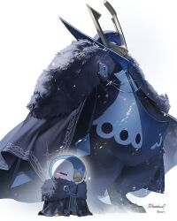  absurdres beak bird black_coat blue_eyes blush claws closed_eyes closed_mouth coat coat_on_shoulders commentary emperor_penguin empoleon english_commentary evolutionary_line fiery_hair frown full_body fur-trimmed_coat fur_trim highres hoishere7 looking_at_viewer no_humans open_clothes open_coat penguin piplup pokemon pokemon_(creature) pokemon_focus simple_background snow snowflakes snowing white_background winter winter_clothes winter_coat 