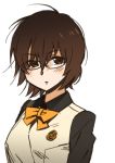  brown_eyes brown_hair glasses hyakko katou_haruaki kazamatsuri_touma ribbon school_uniform short_hair 