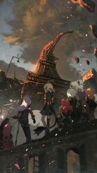  6+girls absurdres advarcher ahoge animal_ears black_coat black_dress black_gloves black_skirt blonde_hair breasts brown_hair cape cecilia_immergreen character_request coat dress eiffel_tower france gigi_murin gloves green_hair grey_hair hakos_baelz halo highres hololive hololive_english long_hair mori_calliope mouse_ears mouse_girl multicolored_hair multiple_girls paris pink_hair red_hair short_hair skirt streaked_hair tail twintails two-tone_hair veil virtual_youtuber white_hair white_veil winding_key 