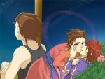  alternate_costume blush brown_hair father_and_son grass incest japanese_clothes kimono kiss kratos_aurion laying lloyd_irving redhead short_hair stars tales_of_symphonia yaoi 