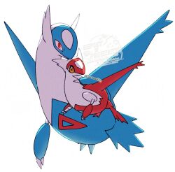  absurdres claws dragon english_commentary highres latias latios no_humans pokemon pokemon_(creature) pokemon_focus red_eyes sana_(sanaa653) simple_background twitter_username white_background wings yellow_eyes 