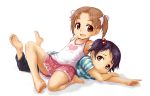  barefoot child feet hair_bobbles hair_ornament ichigo_mashimaro itou_chika lying matsuoka_miu on_stomach smile suna_(sunagawa) toe-point twintails 