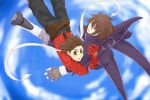  brown_eyes brown_hair buttons falling father_and_son fingerless_gloves kratos_aurion lloyd_irving short_hair sky tales_of_symphonia 