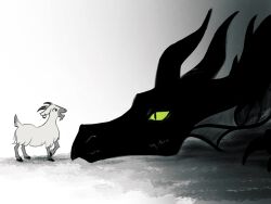  animal animalization commentary_request dragon goat gradient_background highres looking_at_animal malleus_draconia maruchi no_humans outdoors spot_color twisted_wonderland western_dragon 