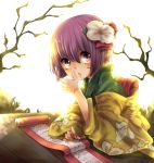  hieda_no_akyuu highres japanese_clothes purple_eyes purple_hair rojiko scroll touhou 