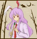 bamboo bamboo_forest bunny_ears face forest instrument long_hair nature necktie purple_hair rabbit_ears recorder red_eyes reisen_udongein_inaba shimo_fuji touhou 