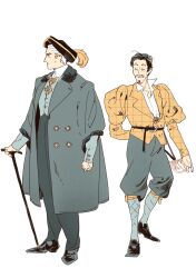  belt boots cane coat feathers hakunette hat high_heels highres original puffy_sleeves shirt trench_coat white_background white_shirt 