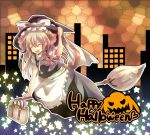  1girl animal_ears braid broom broom_riding cat_ears closed_eyes halloween hat kirisame_marisa pochi-t pochi_t solo tail touhou witch witch_hat 