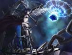  black_rock_shooter black_rock_shooter_(character) blue_eyes blue_hair chain chains highres long_hair midriff scar solo sword twintails ushas weapon wings 