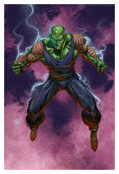  1boy 2016 alien carlos_valenzuela dragon_ball flying green_skin humanoid male male_focus muscular muscular_male namekian piccolo simple_background tagme 