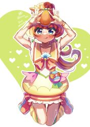  1girl ;) blue_eyes brooch choker closed_mouth commentary_request cure_papaya doroshii dress earrings food frilled_dress frills fruit fruit_earrings full_body heart holding holding_food holding_fruit ichinose_minori jewelry jumping long_hair looking_at_viewer loose_socks magical_girl multicolored_hair_bobbles name_connection neckerchief one_eye_closed orange_hair orange_neckerchief orange_shoes pact_holder papaya partial_commentary precure sailor_collar shell_brooch shoes short_dress sleeveless sleeveless_dress smile socks solo tropical-rouge!_precure twitter_username yellow_choker yellow_dress yellow_sailor_collar yellow_socks 