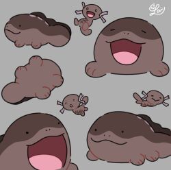  ._. :d clodsire evolutionary_line lai_(pixiv1814979) lying no_humans nostrils on_back open_mouth paldean_wooper pokemon pokemon_(creature) pokemon_focus simple_background smile solid_circle_eyes 