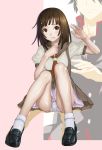  ankle_socks brown_eyes brown_hair hands highres kyodairobo loafers monogatari_(series) panties pantyshot pantyshot_sitting petticoat school_uniform sengoku_nadeko shoes short_socks sitting underwear white_panties 