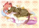  animal_ears bad_feet bad_id barefoot braid cat cat_ears ichina kaenbyou_rin red_eyes red_hair smile tail touhou 